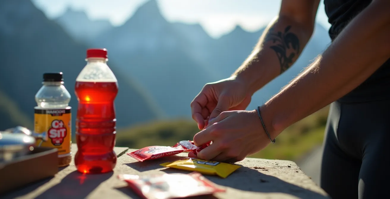 Ravitaillement de course en montagne avec vue sur les cols alpins suisses