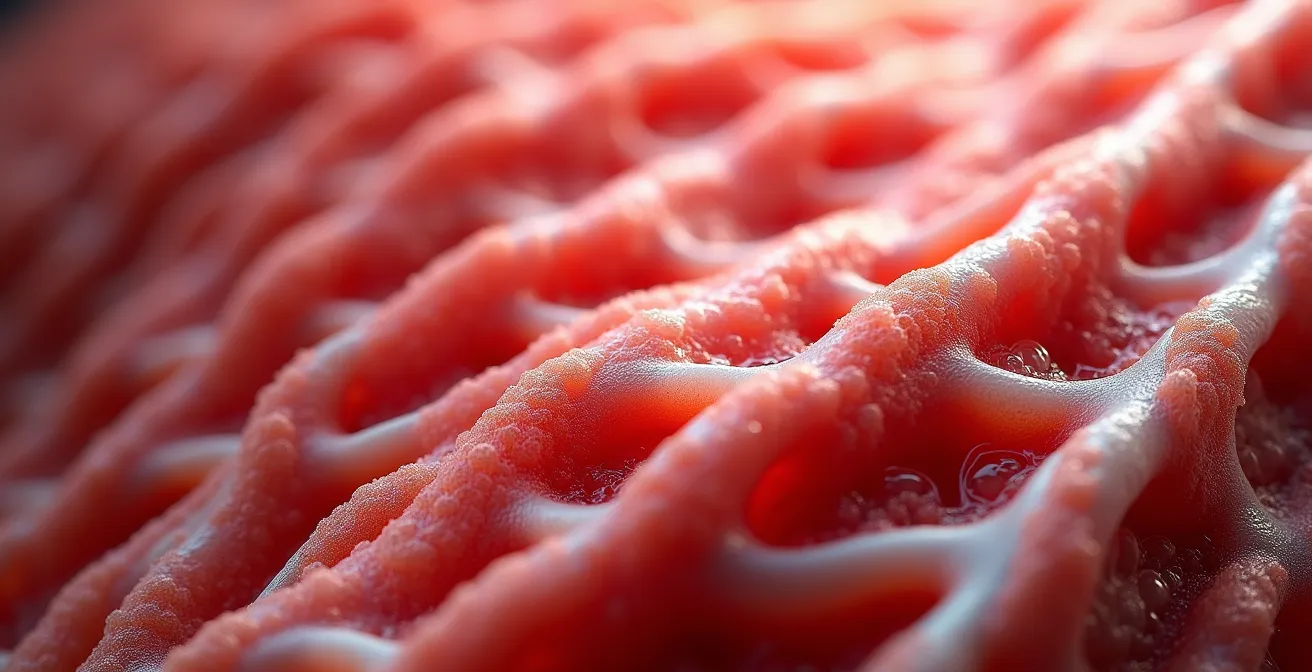 Vue macro détaillée de fibres musculaires en cours de régénération