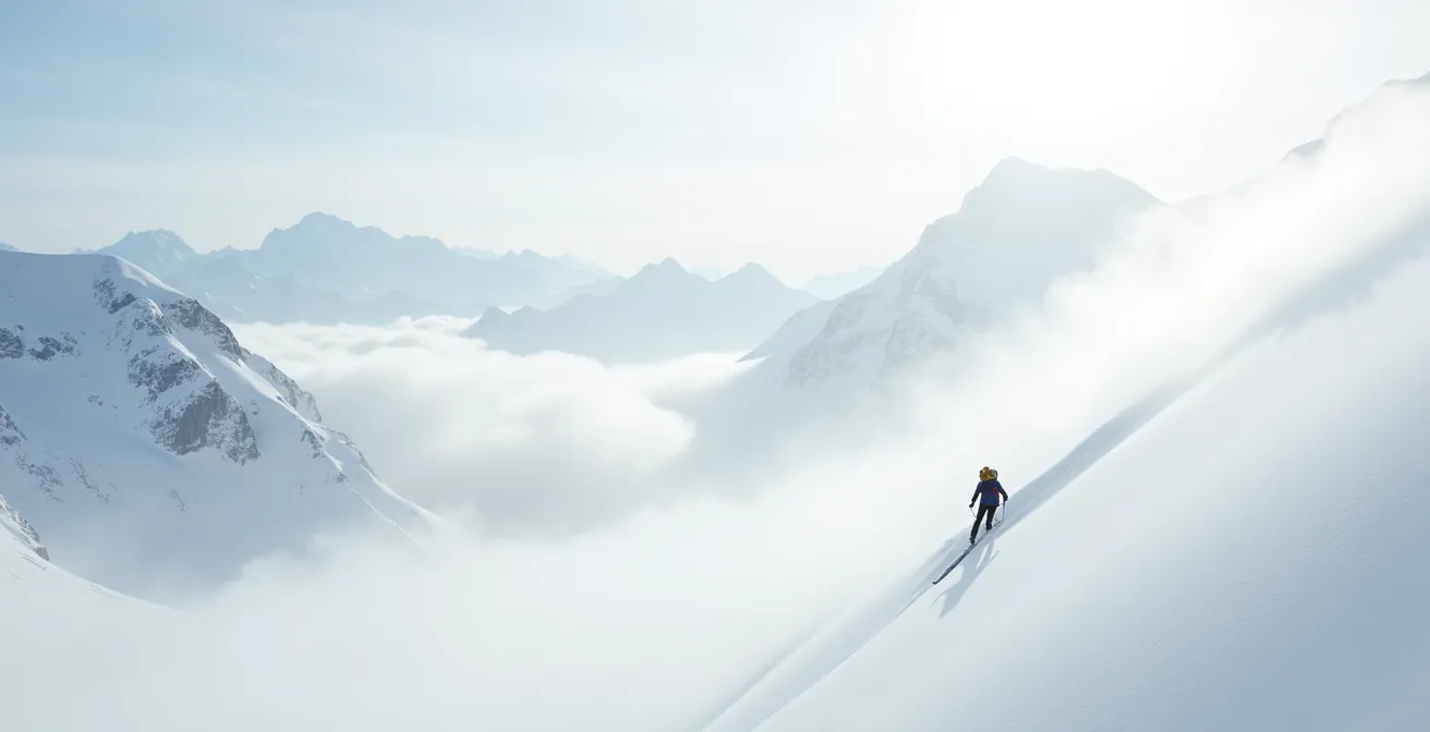 Skieur de randonnée en ascension solitaire dans le Val d'Hérens