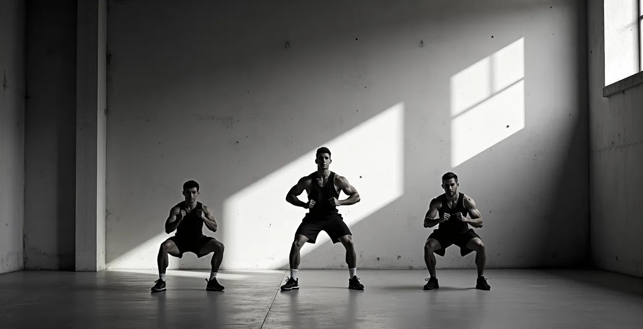 Comparaison visuelle de trois variantes de squat adaptées à différentes morphologies