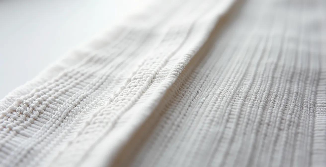 Comparaison macro du tissage grain de riz d'un judogi léger et lourd