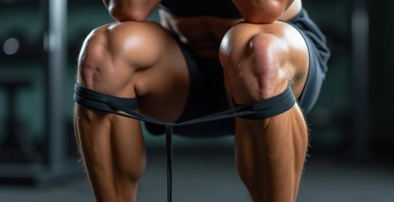 Démonstration de l'utilisation d'une bande élastique autour des genoux pendant un squat pour corriger le valgus.