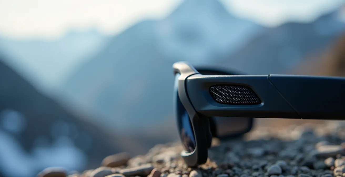 Gros plan macro sur système de ventilation intégré de lunettes de sport