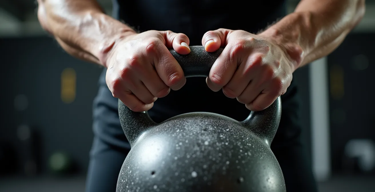 Gros plan sur les mains d'un athlète montrant la rotation du poignet pendant le clean