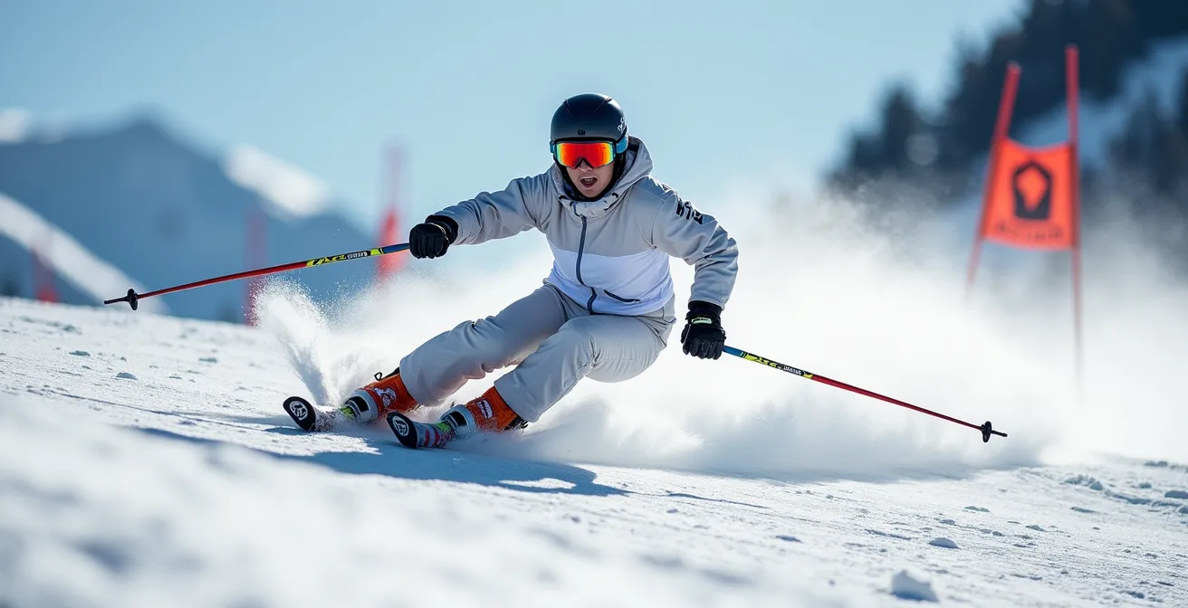 Skieur naviguant dans un champ de bosses avec technique de godille fluide